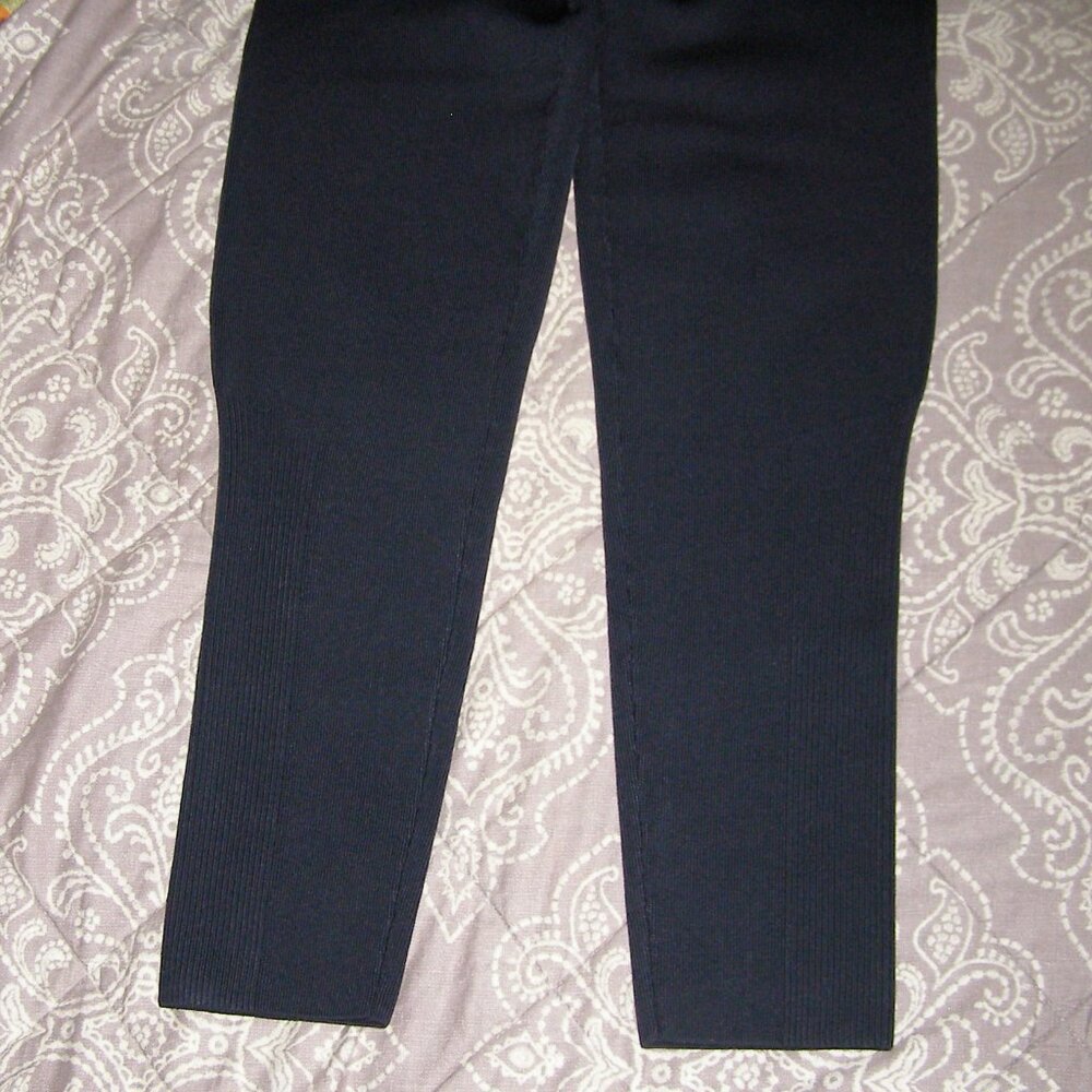 NEW size L Victoria Beckham Ribbed Leggings NAVY BLUE Color - Picture 8 of 16